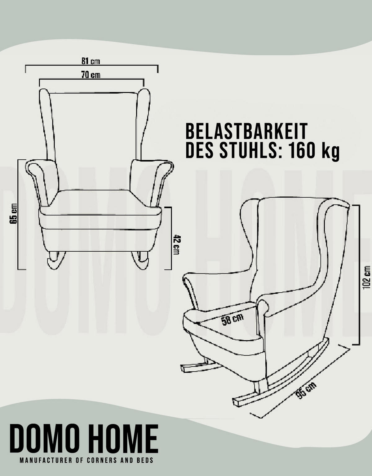 SCHAUKELSESSEL mit gepolstertem Sitz und Armlehnen, 102x81x95 cm, Asche_29855 - Hellgrau/Weiß, Holz/Textil (81/102/95cm) - DomoHome