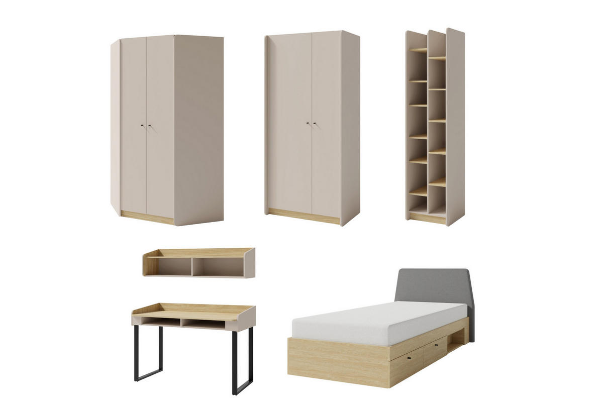 JUGENDZIMMER ALBI 1 in Sandbeige / Geölte Eiche 6-teilig - Eichefarben/Beige, Holzwerkstoff (577/195/88cm) - Deine Möbel 24