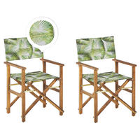 GARTENSTUHL 2er-Set Akazienholz hellbraun Auflagen grau/hellgrün Palmenmotiv Cine - Hellbraun/Hellgrün, Holz (50/91/50cm) - Beliani