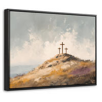 LEINWAND Bilder mit Rahmen - Hügel - Abstrakt - Christentum - Kreuz - 40x30 - Hellgrau, Textil (40/30cm) - MuchoWow