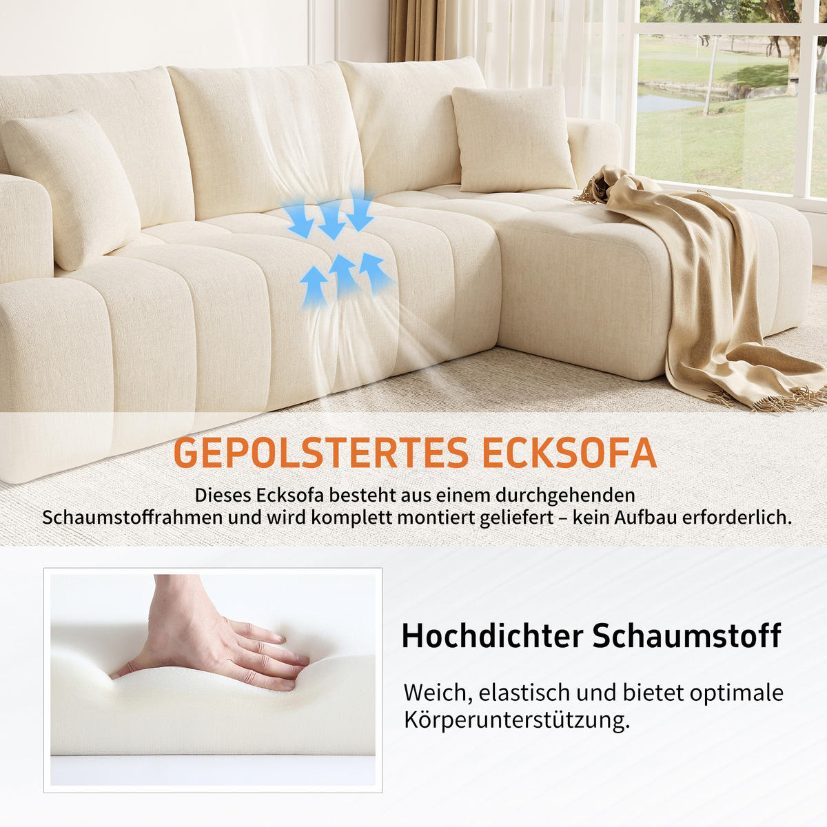 ECKSOFA 244.5/136/79 cm Beige Chenille - Beige, Textil (244.5/136cm) - Oxeza