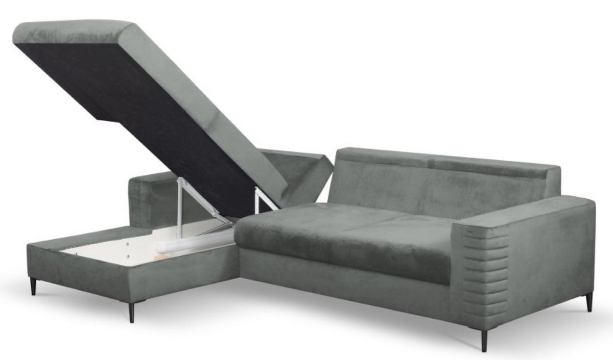 ECKSOFA Grau OLI Ausziehbar Mit Kopfstütze Und Bettkasten Links - Grau, Textil (253/165cm) - Sepro Meble