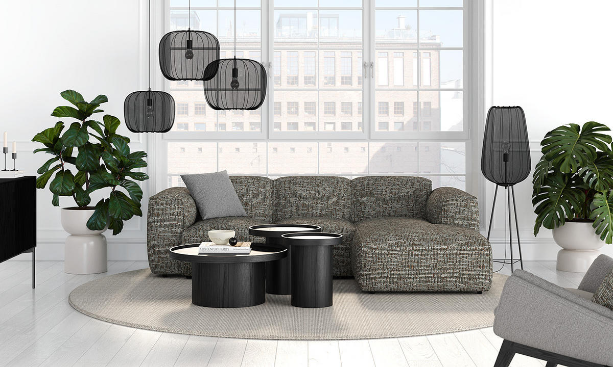 3-SITZER ECKSOFA mit Longchair - Schwarz/Grau, Kunststoff/Textil (251/173cm) - home24