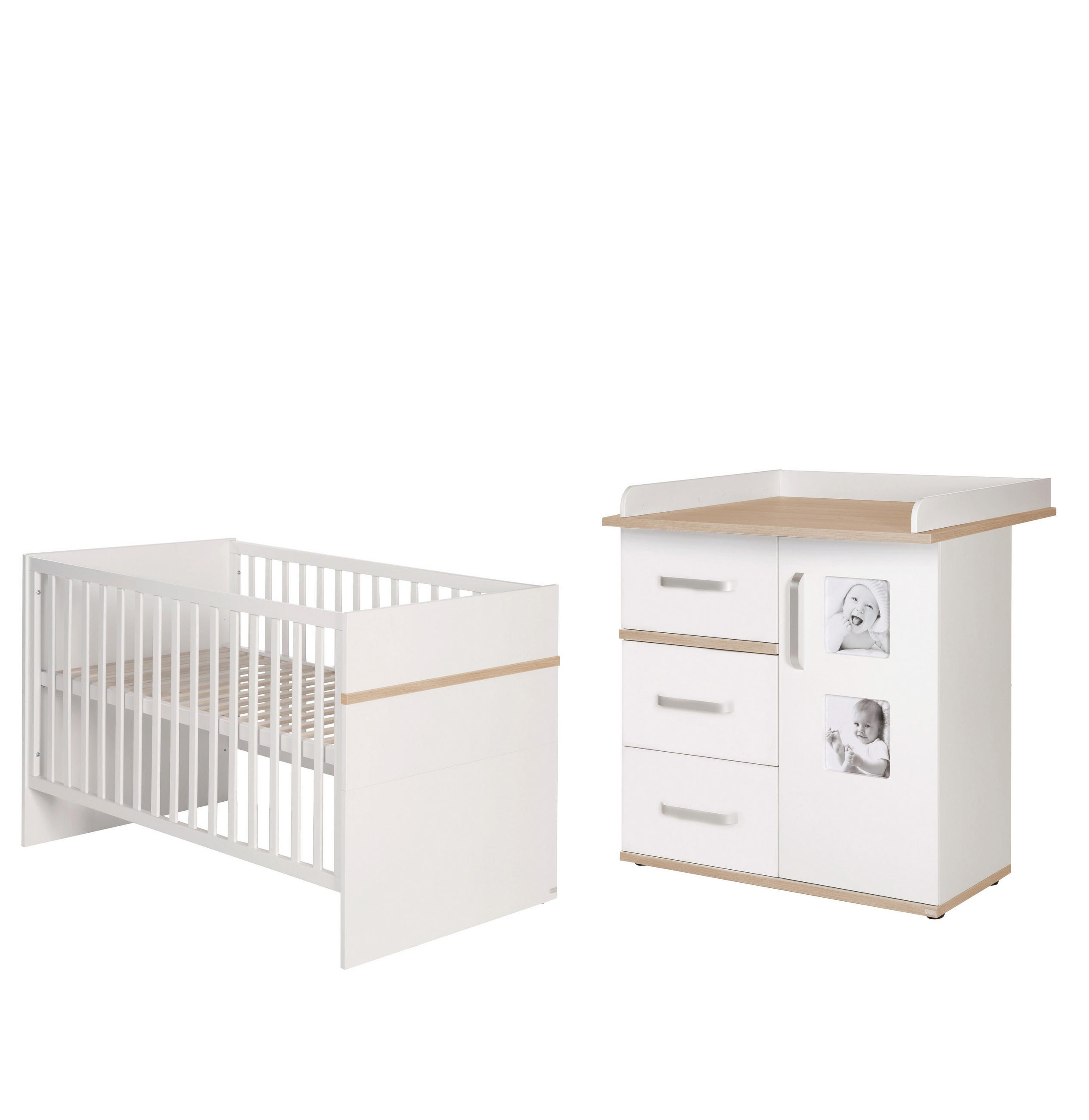BABYZIMMER-SET Pia, mit schmaler Wickelkommode, 2-teilig - Weiß, Holzwerkstoff (76/81/142.5cm) - Roba