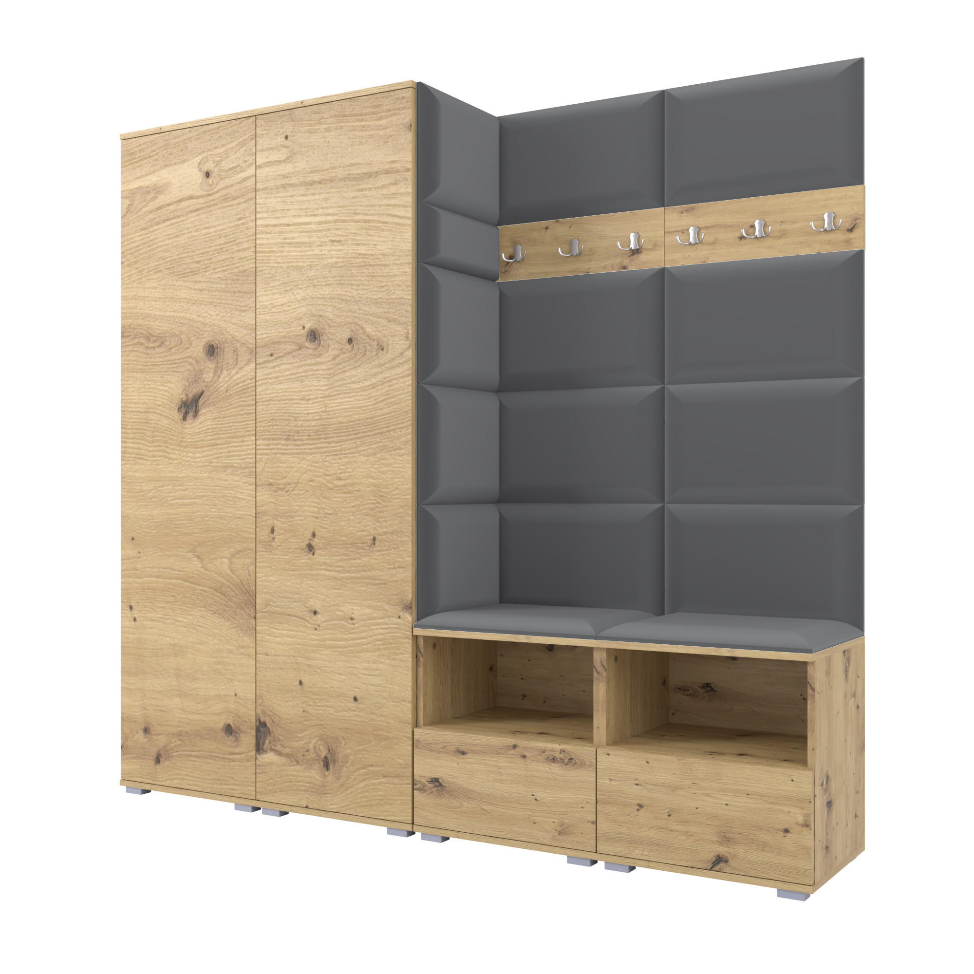 Ravio Garderobe Eiche Artisan, Dunkelgrau 200x187x40 cm