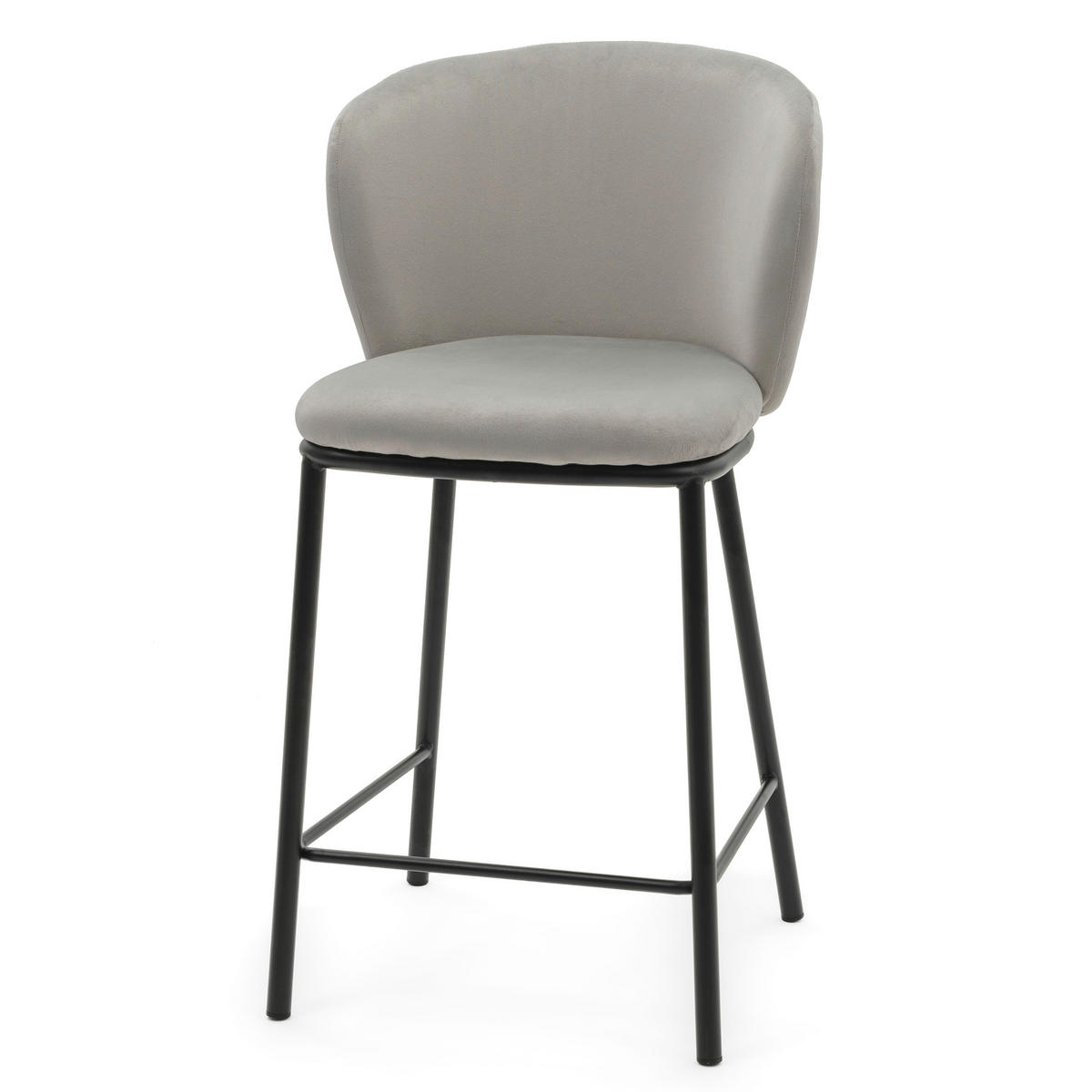 BARHOCKER BARI gepolsterter mit Steppung - hellgrau - Samt Velour - Hellgrau/Schwarz, Textil/Metall (55/94/57cm) - NEW HOME