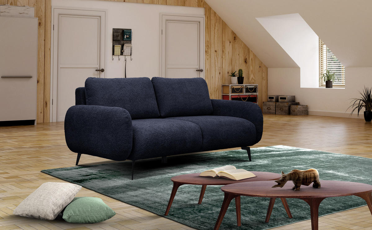 SOFA FEBE 3-Sitzer, marineblau - Schwarz/Dunkelblau, Holz/Textil (190/82/96cm) - Courtois Laville