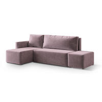 ECKSOFA VELOTTI L-S Rosa Plüsch-Stoff mit Schlaffunktion - Rosa, Holz (261/143cm) - MASSENO