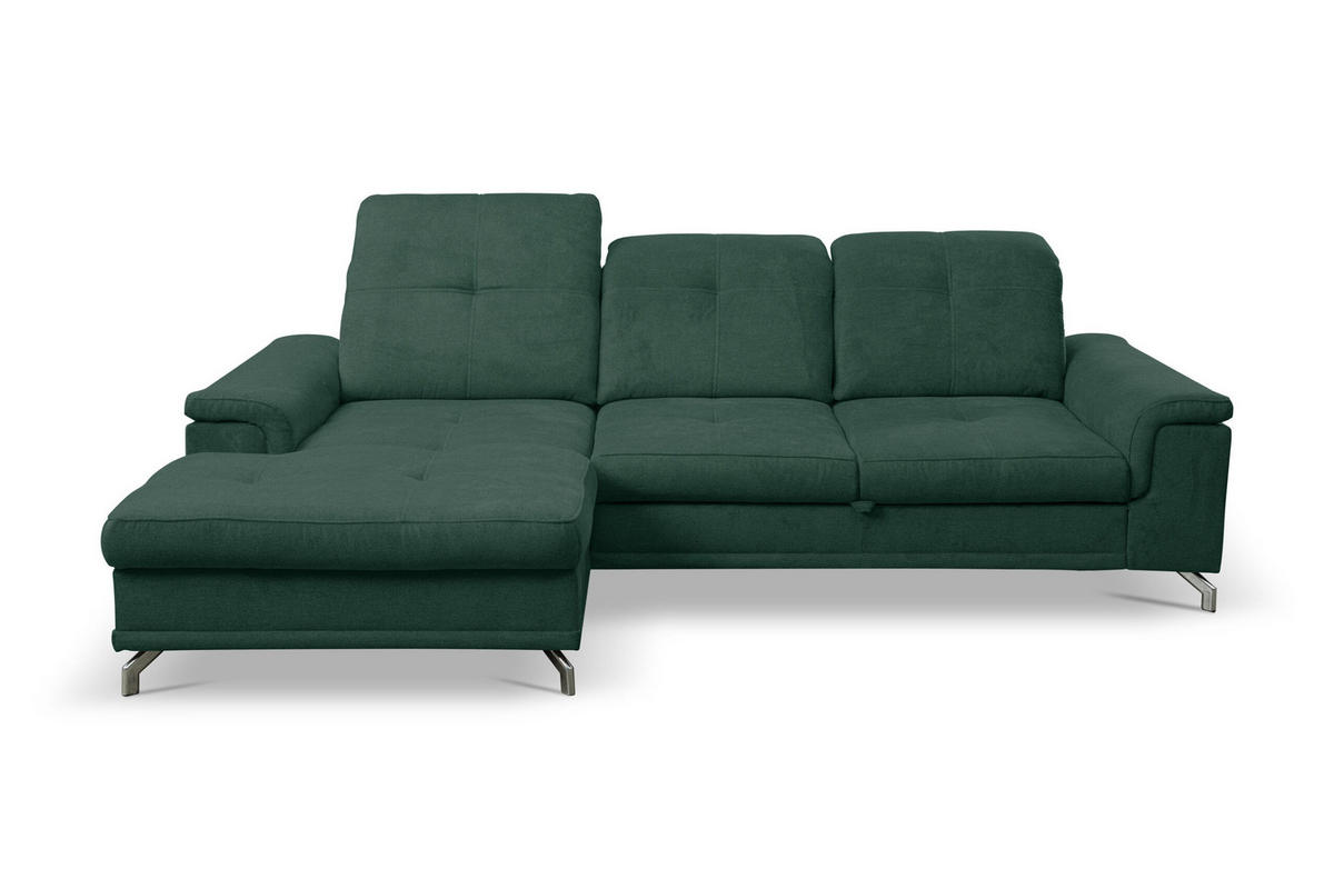 ECKSOFA PANAMA mit Schlaffunktion und Bettkasten, Farbe: Grün, Velourstoff, Ottomane Links - Grün, Textil (270/180cm) - VENASI MÖBEL