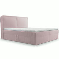 BOXBETT 04 180 x 200 cm - Ambience – Modernes Polsterbett mit Bettkasten, Topper und gepolstertem Kopfteil, Stoffbezug, Stauraumbett - Rosa, Holz (180/200cm) - ROYAL24_MARKT