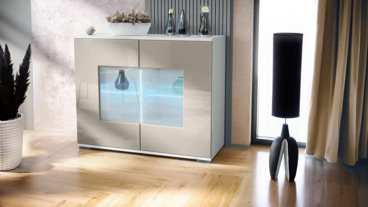 KOMMODE Grömitz Sandgrau Hochglanz - Sandfarben, Holzwerkstoff (92.5/75.5/35cm) - Vladon