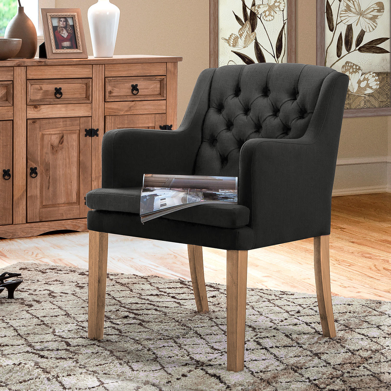 ARMLEHNENSTUHL - Webstoff - Dunkelgrau, Textil (60/87/67cm) - home24