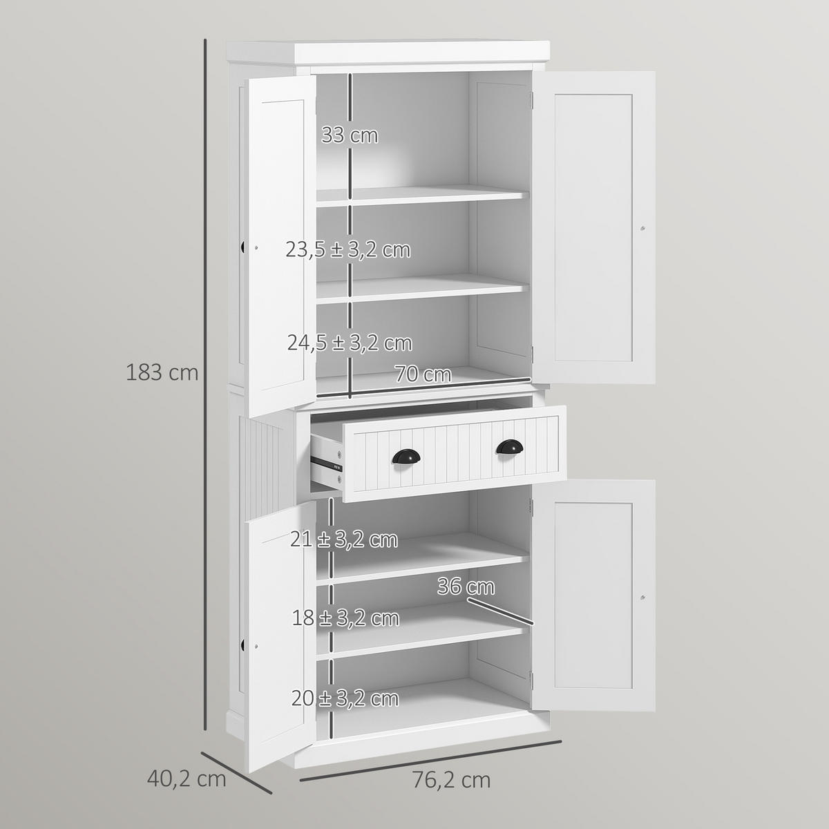 HIGHBOARD DE-11214 4 Türen Weiß - Weiß, Holzwerkstoff (40.2/183/76.2cm) - ComfortXL