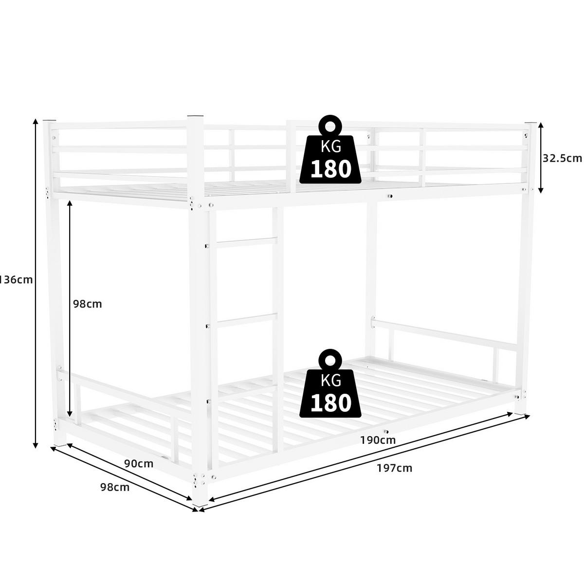 ETAGENBETT aus Metall 90x200/140x200 cm in Weiß mit Treppe und Geländer - Weiß, Metall (90/200cm) - Modenvie