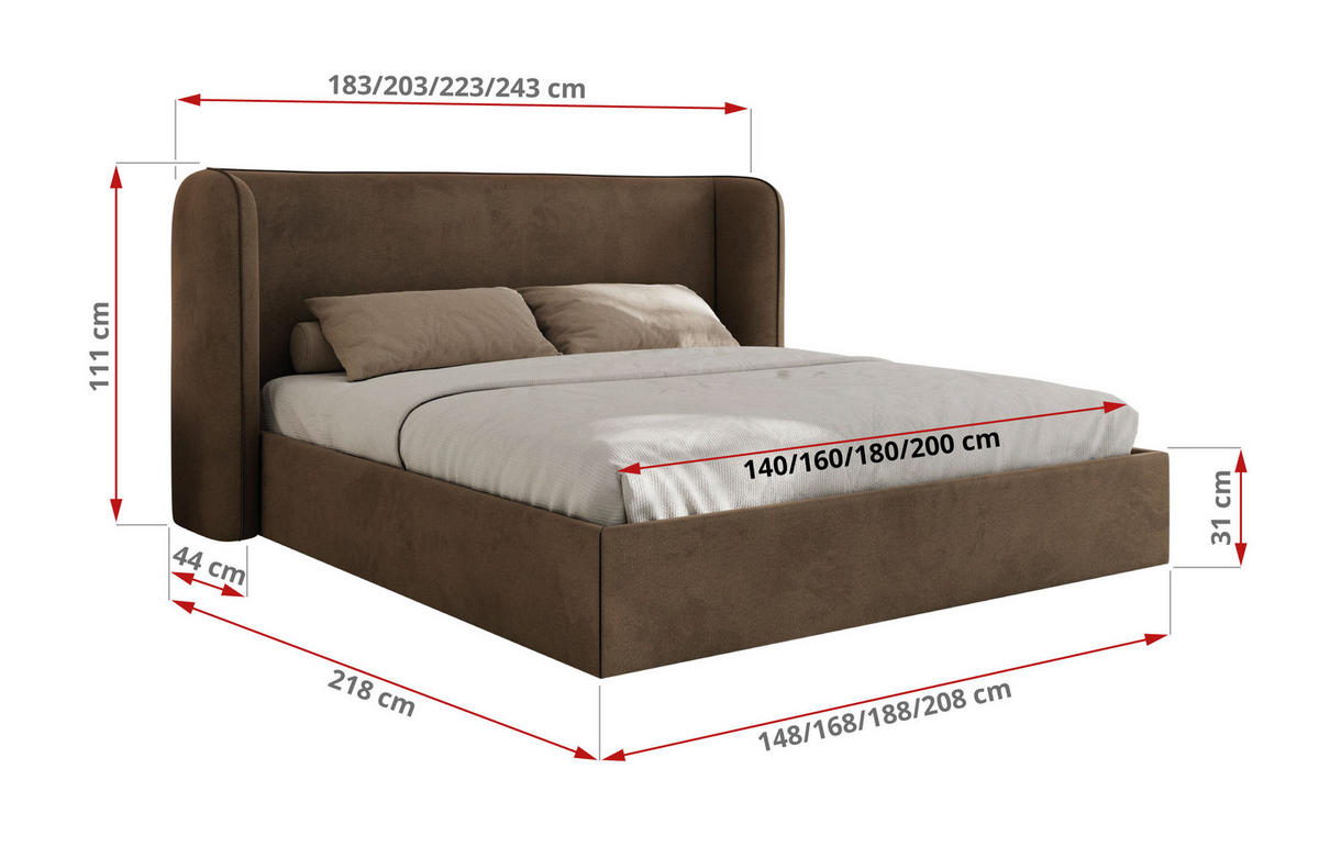 POLSTERBETT EMORA CLASSIC 160/200 - Braun Velvet - Pocket-Matratze - Braun, Textil (160/200cm) - MKS