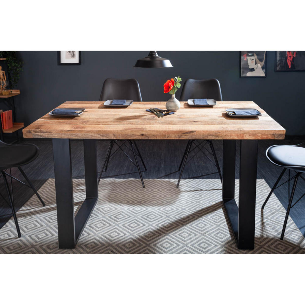 ESSTISCH IRON CRAFT Mangoholz Schwarz 120 cm - Schwarz/Braun, Holz/Metall (80/120/77cm) - riess-ambiente