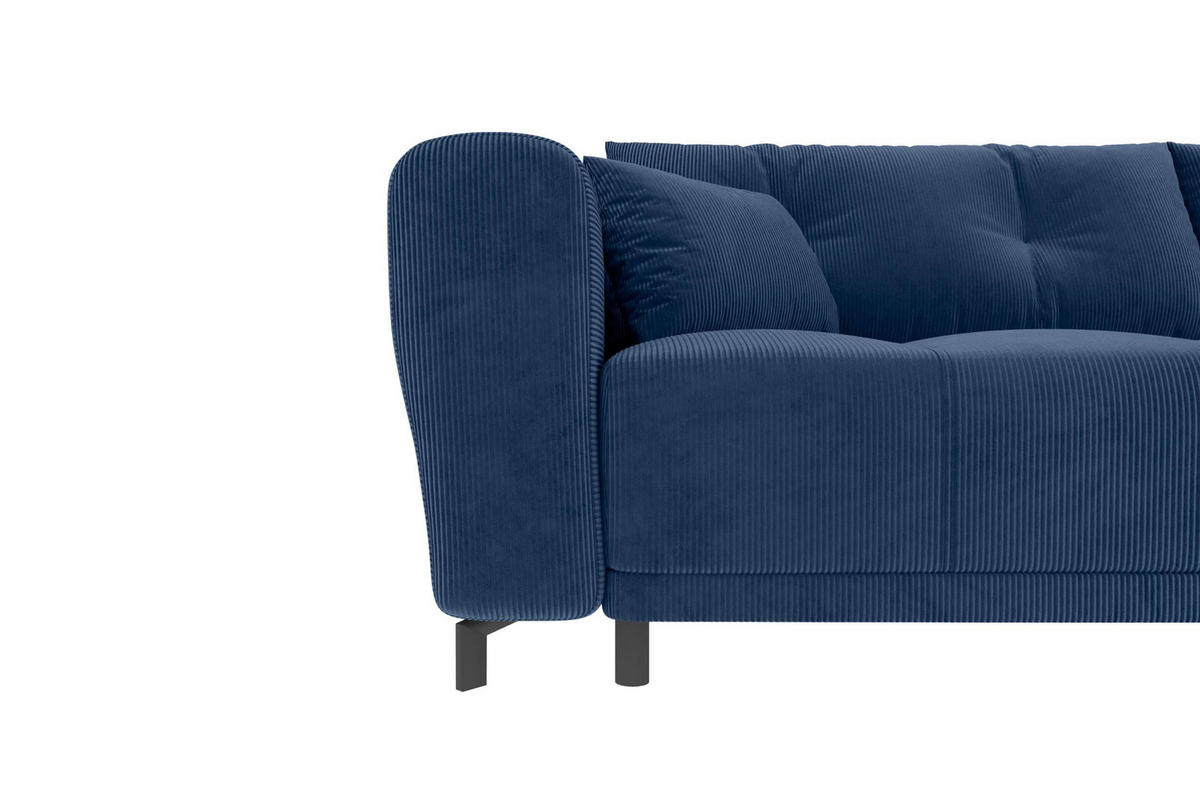 ECKSOFA Massimo Cordstoff Blau inkl. Schlaffunktion Rechts - Blau/Schwarz, Textil/Metall (246/177cm) - 99rooms