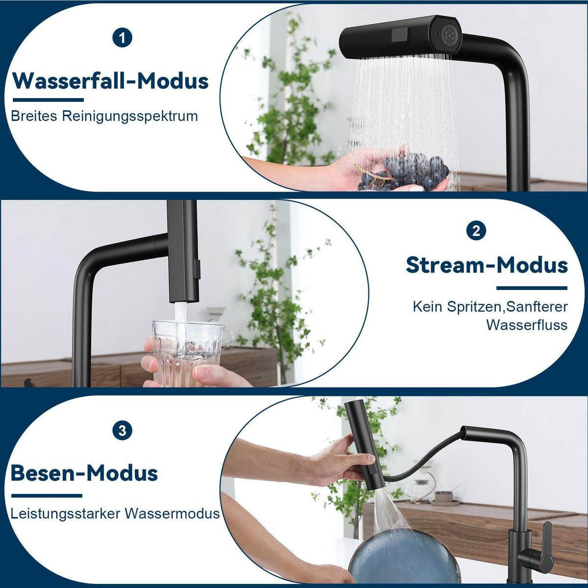 WASCHTISCHARMATUR Einäugig II 34/19.5/19.5cm - Schwarz, Kunststoff (19.5/19.5/34cm) - Nettlife
