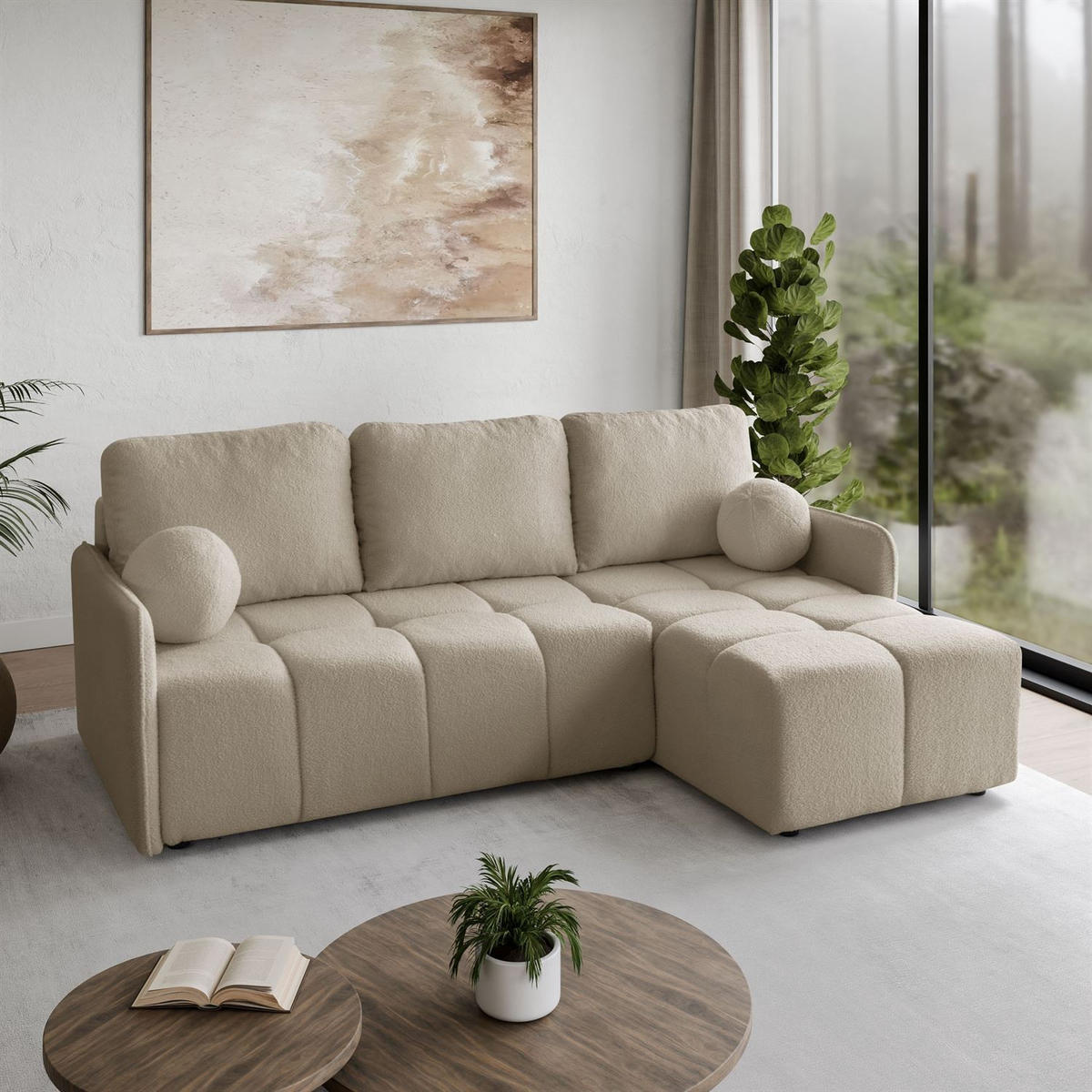 AUSZIEHBARES Ecksofa GAMMA mit Schlaffunktion Quelle 03 - Beige, Textil (217/145cm) - Lookway