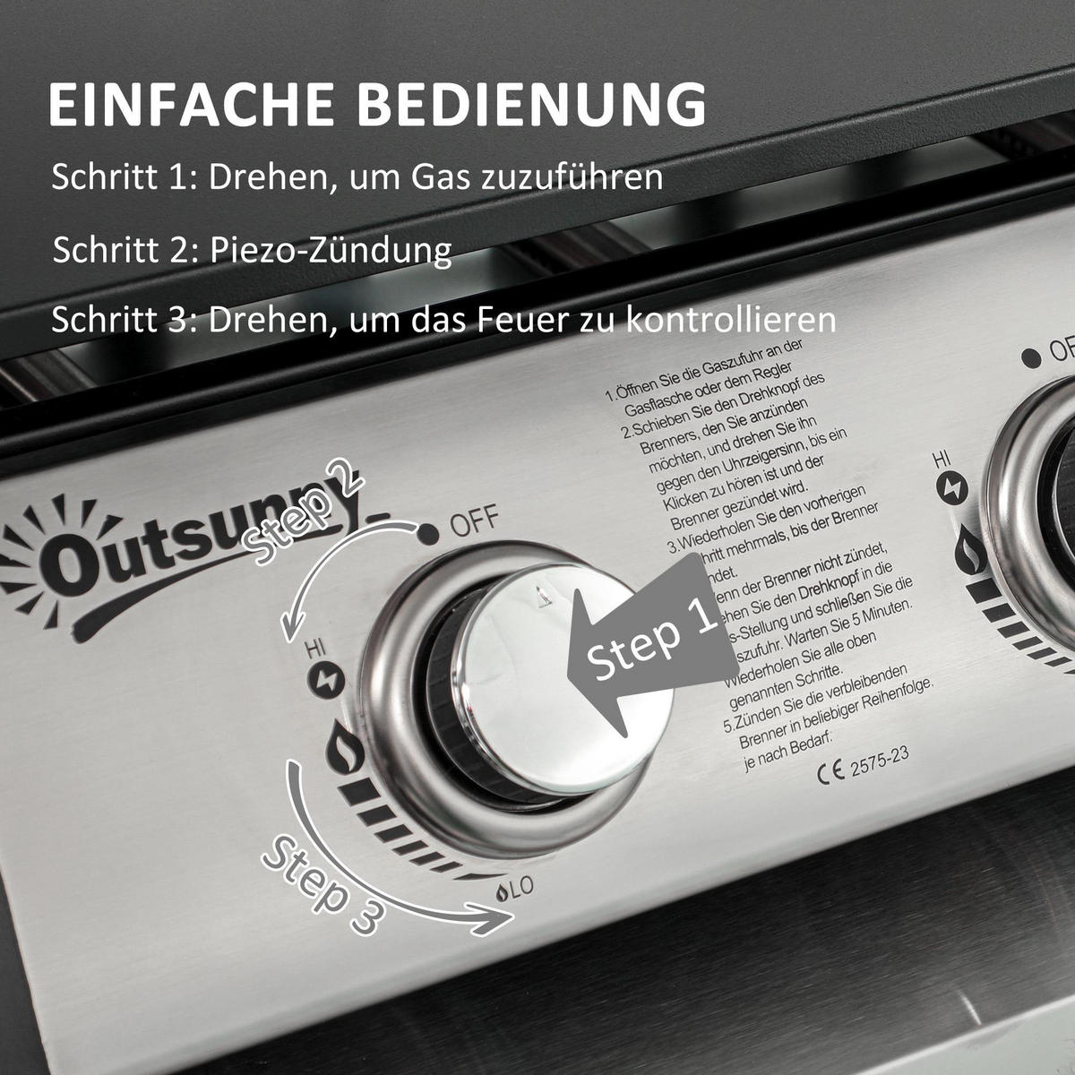 GASGRILL BBQ mit 3 Brennern, Edelstahl, Metall, Schwarz, 63 x 47 x 25 cm - Schwarz, Metall (47/25/63cm) - Outsunny