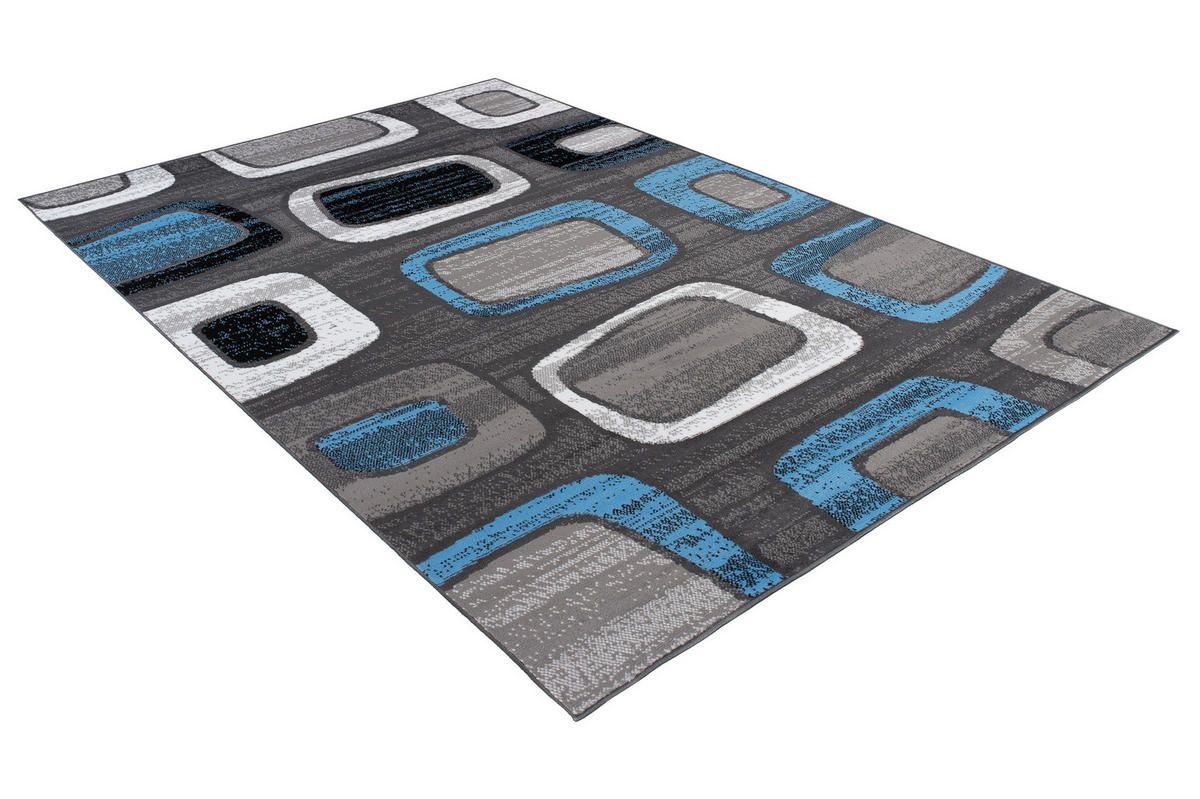 TEPPICH MAYA Blau Meliert Figuren 200/200 cm - Blau, Textil (200/200cm) - Tapiso