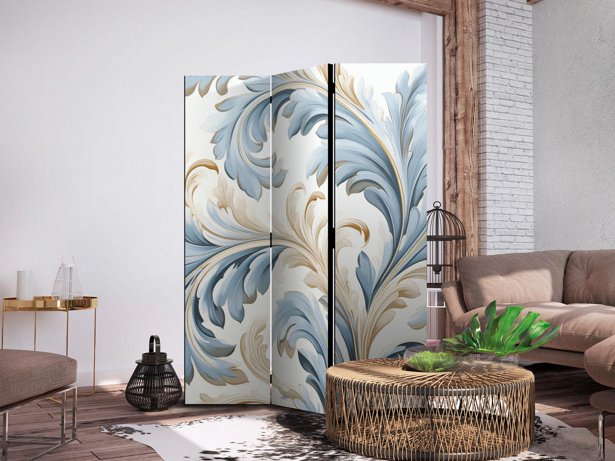 PARAVENT Einseitig Bedruckter 3-tlg 135x172 cm Barocke Ornamente - Blau, Holz/Textil (135/172/3cm) - Muralo