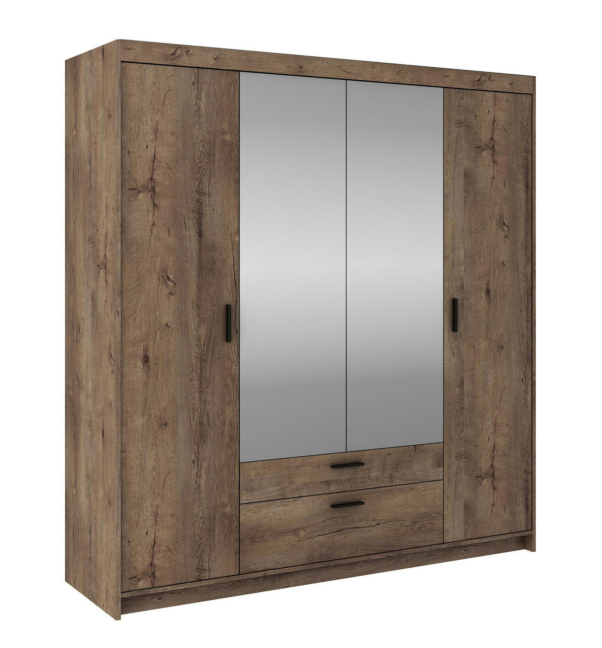 KLEIDERSCHRANK Storicos Eiche Lefkas 176,3/190,5/53 cm - 4T2S Modern mit Schubladen und Spiegel - Braun, Holzwerkstoff/Kunststoff (176.4/190.6/53cm) - AX Living