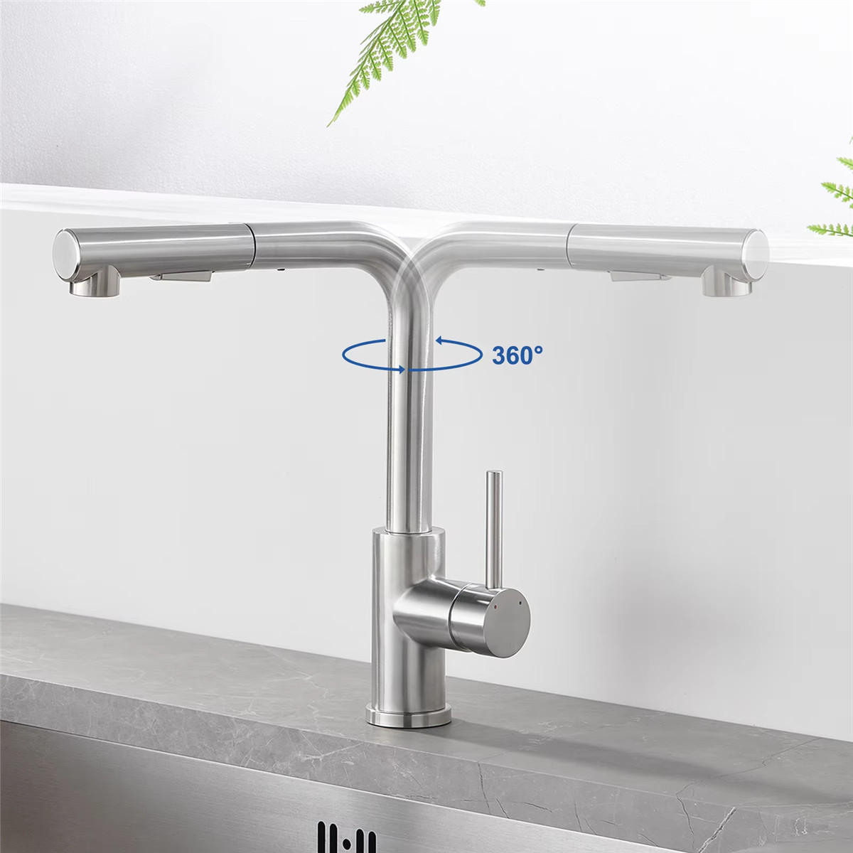 KÜCHENARMATUR ausziehbar drehbar 360° Sprühfunktion - Silberfarben, Metall (28/35/5cm) - Kaket