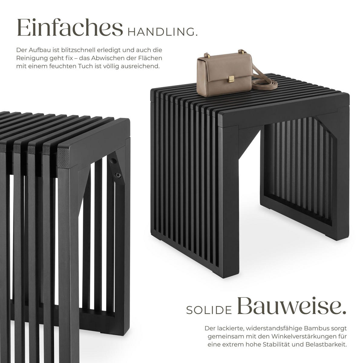HOCKER Ribb, Belastbarkeit 350 kg, schwarz - Schwarz, Holz (45/43/35cm) - tectake