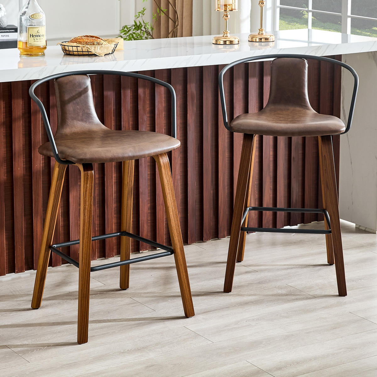 BARHOCKER 2er-Set mit Armlehne Braun Holz - Braun, Holz (44/88/54.7cm) - Meubliv