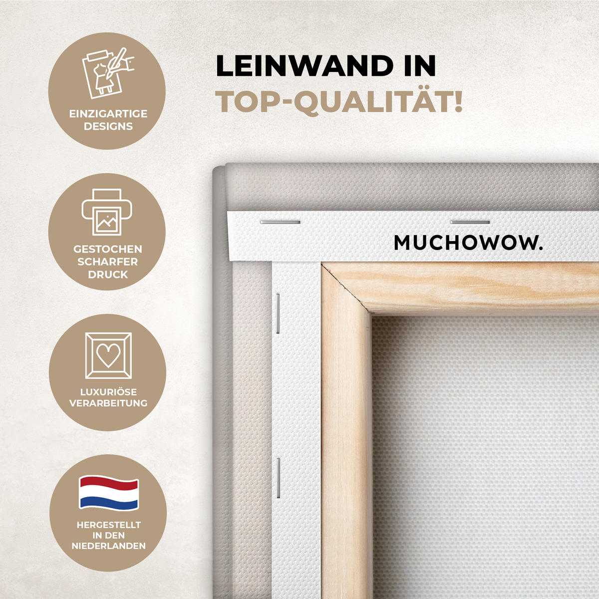 LEINWANDBILD Moderne Kunst - Abstrakt - Beige Wandbild Wohnzimmer 50x50 cm - Beige, Textil (50/50cm) - MuchoWow