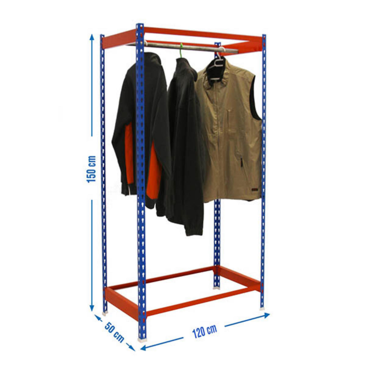 KLEIDERSTANGENREGAL Metal Einzel | HxBxT 150x120x50cm | Blau/Orange | Kleiderständer Garderobe Klamottenregal Stangenregal Regal - Blau, Metall (120/150/50cm) - PROREGAL
