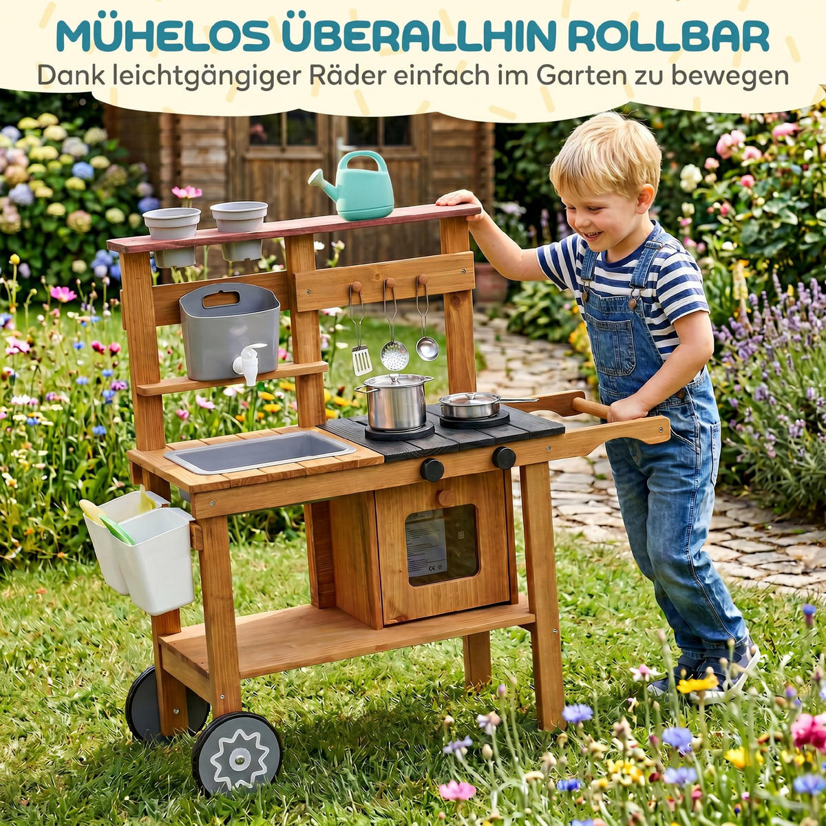 OUTDOOR-KINDER-MATSCHKÜCHE Tannenholz Braun - Braun, Holz (33/80cm) - AIYAPLAY