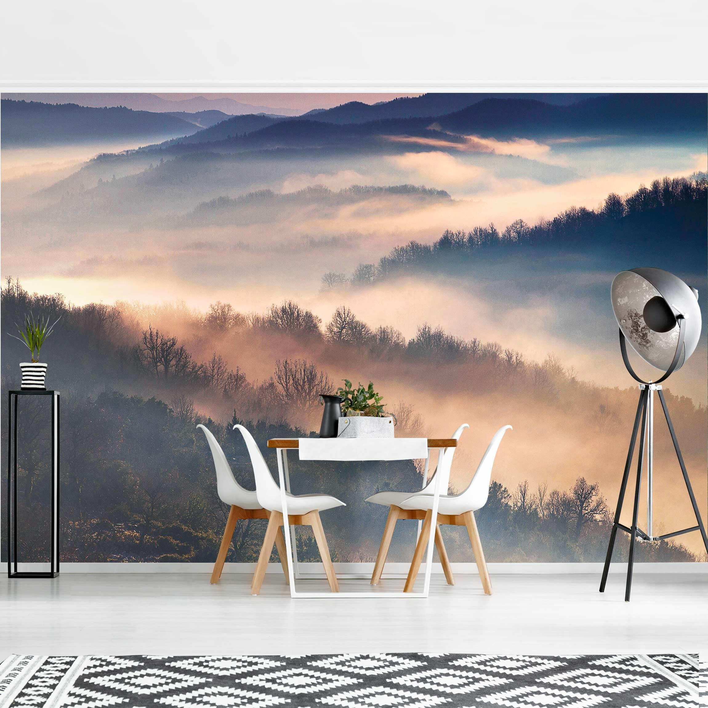 FOTOTAPETE Nebel bei Sonnenuntergang 336/225 cm - Eichefarben, Papier (336/225cm) - Bilderwelten