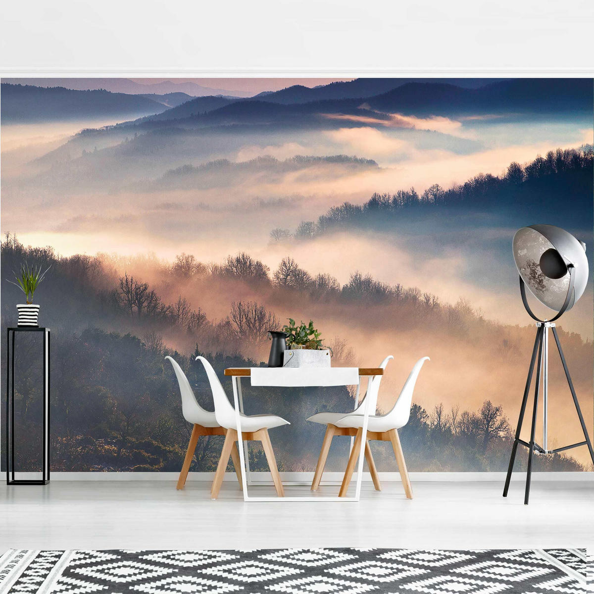 FOTOTAPETE Nebel bei Sonnenuntergang 336/225 cm - Eichefarben, Papier (336/225cm) - Bilderwelten