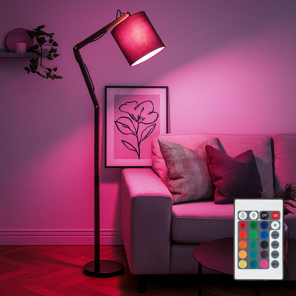 LED STEHLEUCHTE Mattis Braun Metall Textil - Braun, Holz (75/25/172cm) - Globo Lighting