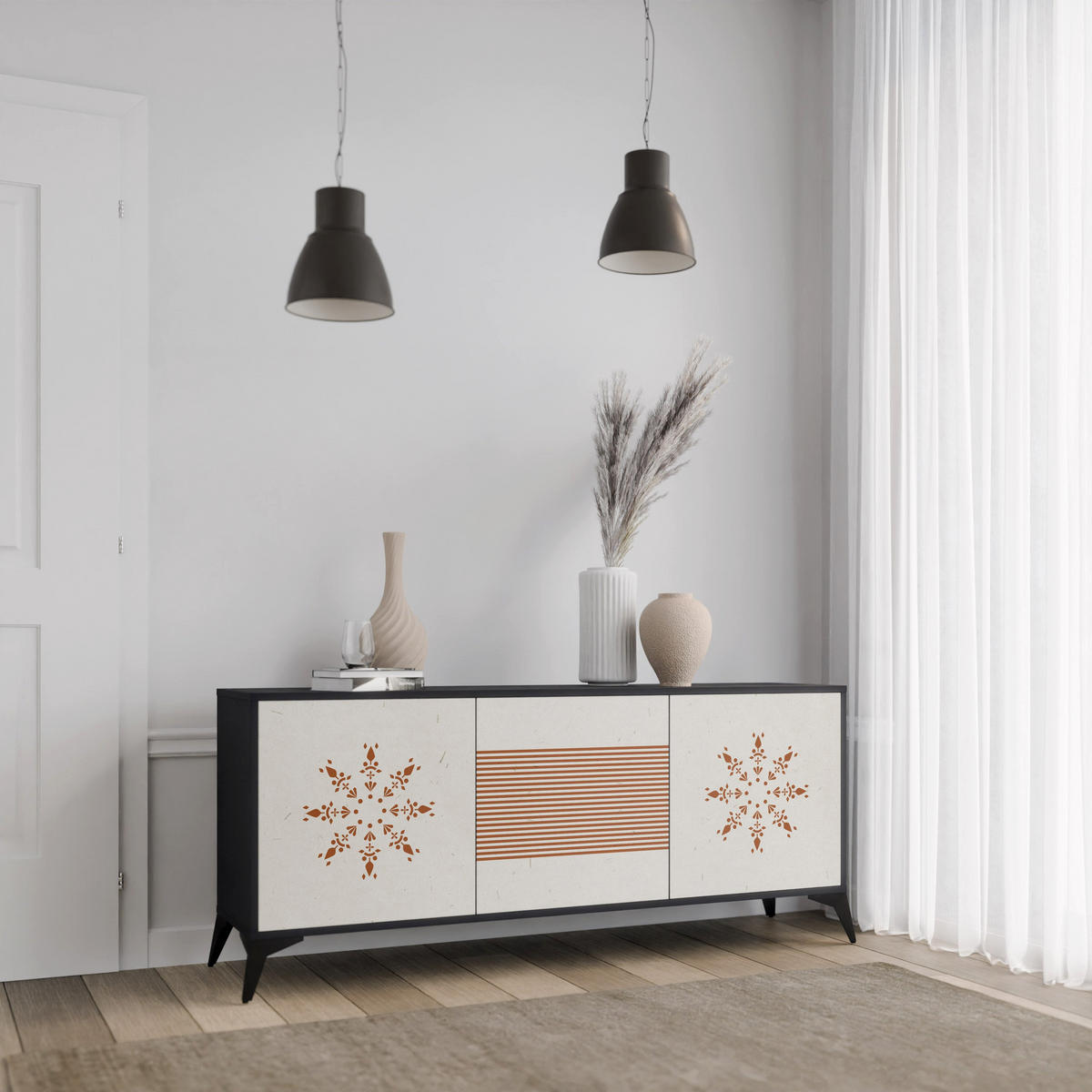 SIDEBOARD DAILY HARMONY, Eicheneffekt, 164,5x42x77,5 cm, 3 Türen - Eichefarben/Buchefarben, Holzwerkstoff/Buchenholz (164.5/77.5/42cm) - SpaceRebels