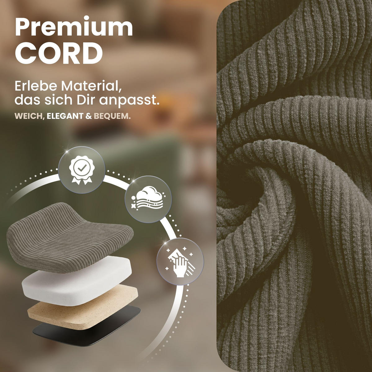 STUHL 2er Set Cord Taupe - Taupe/Schwarz, Textil/Metall (45/84/55cm) - CLP