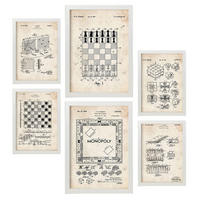 POSTER Set Mit 6 Plakaten Mit Brettspiel Patenten Im Vintage Stil A3 & A4 Weißer Rahmen - Weiß, Papier (29/3cm) - Nacnic