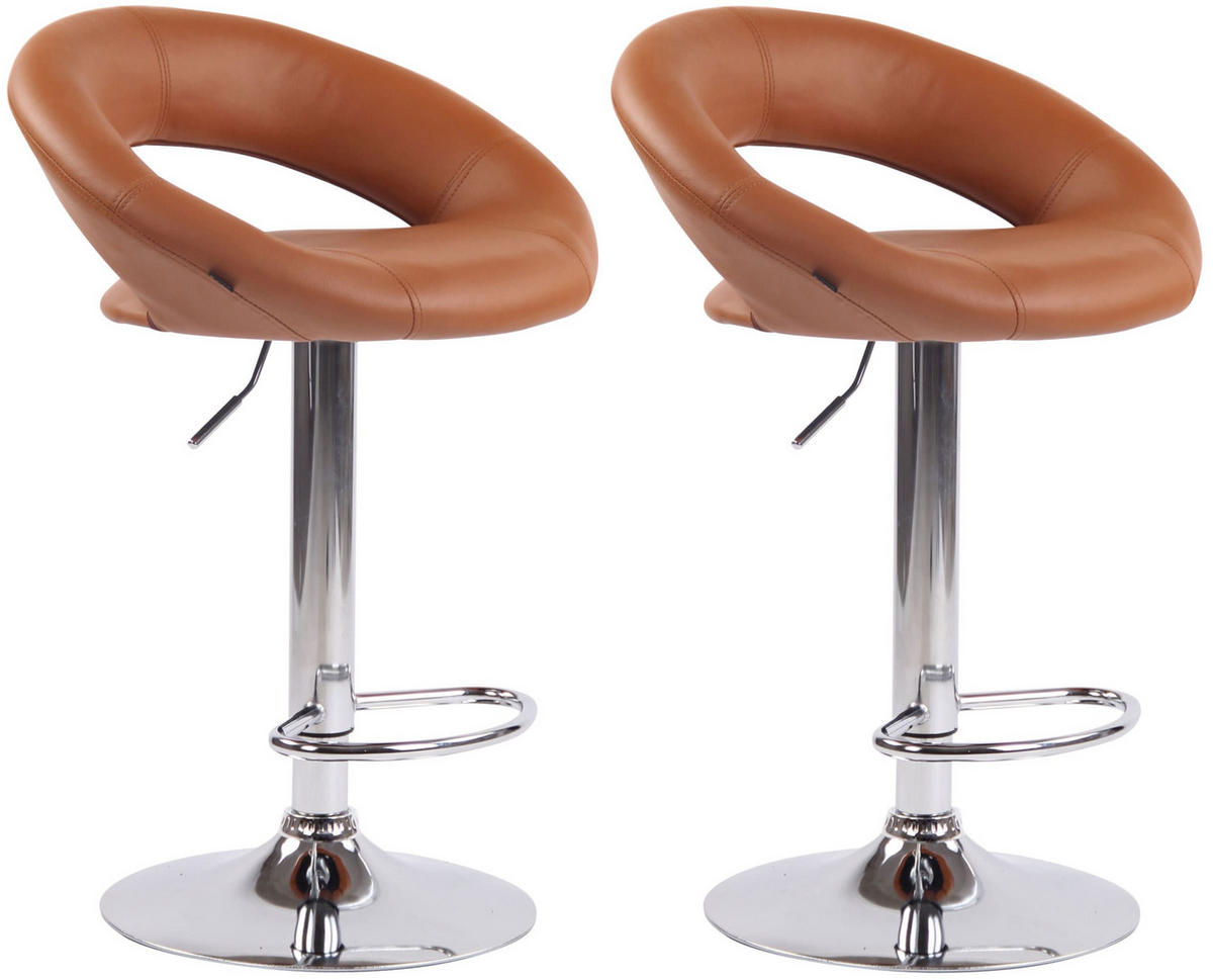 BARHOCKER 2er Set Mekim Kunstleder Hellbraun Silber - Hellbraun, Leder/Metall (53/80/47cm) - DELUKE