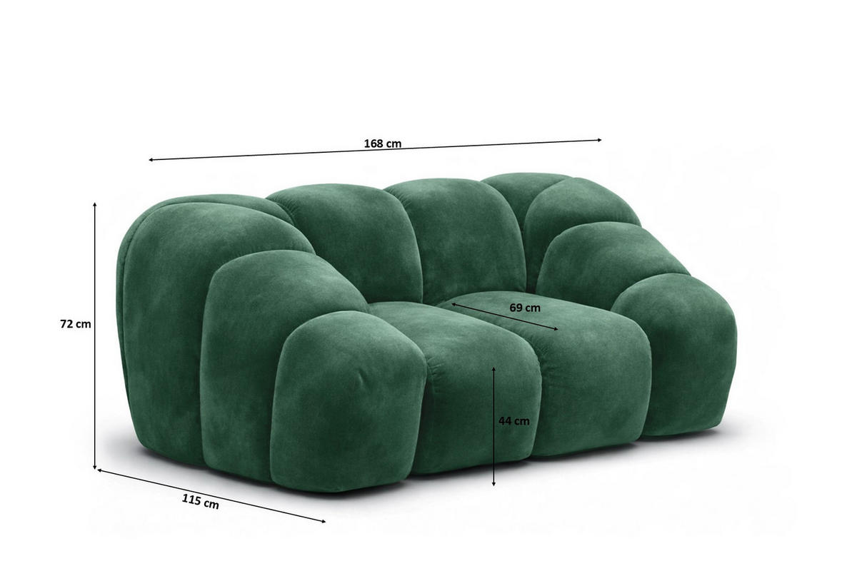 SESSEL modular, Veloursstoff Bluvel, Grün, CROISSANT - Grün, Holz (168/72/115cm) - Kaiser Möbel
