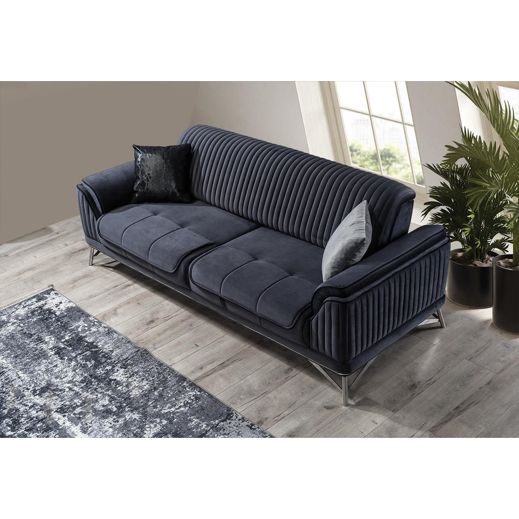 Thumbnail - Villa Möbel Sitzgarnitur, Anthrazit, Holz, 3-Sitzer, 187x85x100 cm, Wohnzimmer, Sofas & Couches, Sitzgarnituren