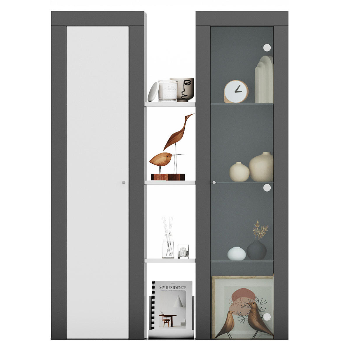 AUFSATZVITRINE Orion athrazit grau - Weiß, Holzwerkstoff (102/141/27cm) - Xonox