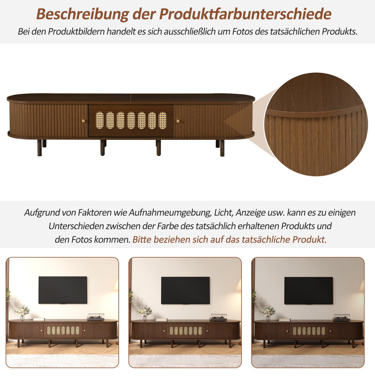 TV-LOWBOARD aus MDF 180x40x40 cm Walnussfarben mit Klapptür, 2 Rolltüren und 5 geschlossenen Fächern - Braun, Holzwerkstoff (180/40/40cm) - Modfu