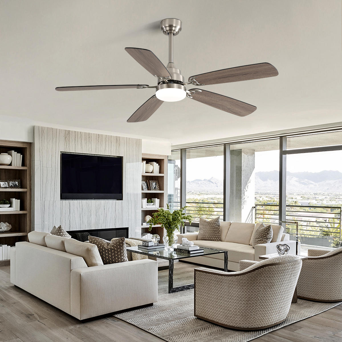 DECKENVENTILATOR DE-16265 132 cm mit LED & Memory-Funktion Schwarz - Schwarz, Holzwerkstoff (132.08/132.08/19.3cm) - ComfortXL