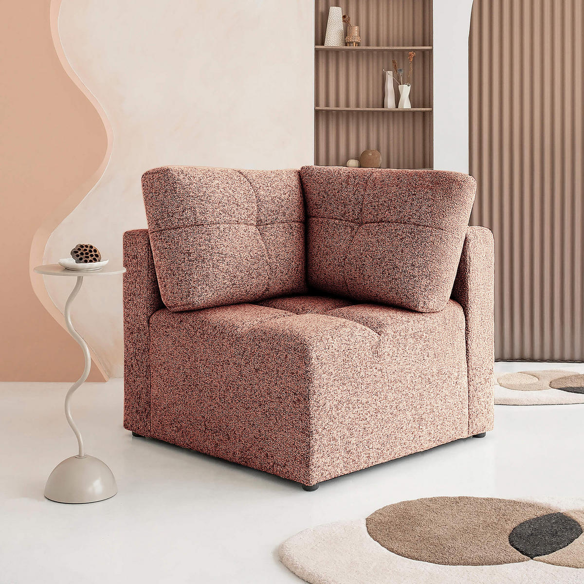 ECKELEMENT - Strukturstoff - Beige/Rot, Textil (91/94/91cm) - home24