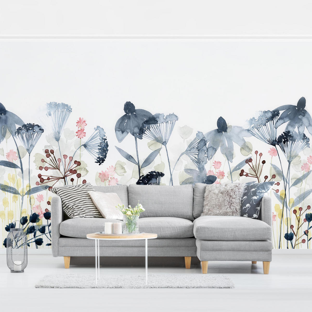 FOTOTAPETE Wildblumen Aquarell I 288/190 cm - Weiß, Papier (288/190cm) - Bilderwelten