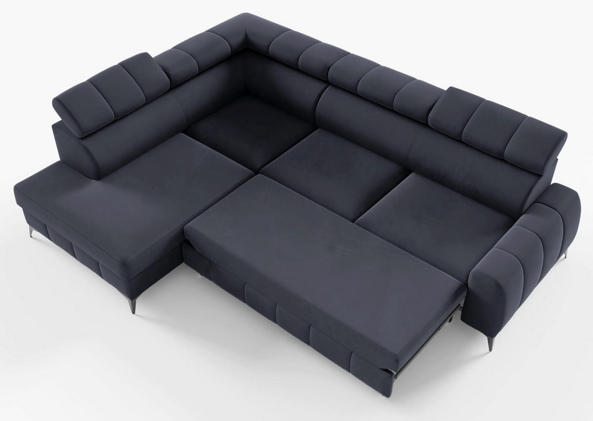 ECKSOFA London Dunkelgrau Velours - Dunkelgrau/Schwarz, Textil/Metall (274/203cm) - Selsey