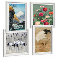 BILDER SET 4er Set - 50x50 cm & 40x60 cm Weißer Rahmen - Berge, Fluss, Blumen, Kraniche - Weiß, Kunststoff (50/50cm) - TULUP