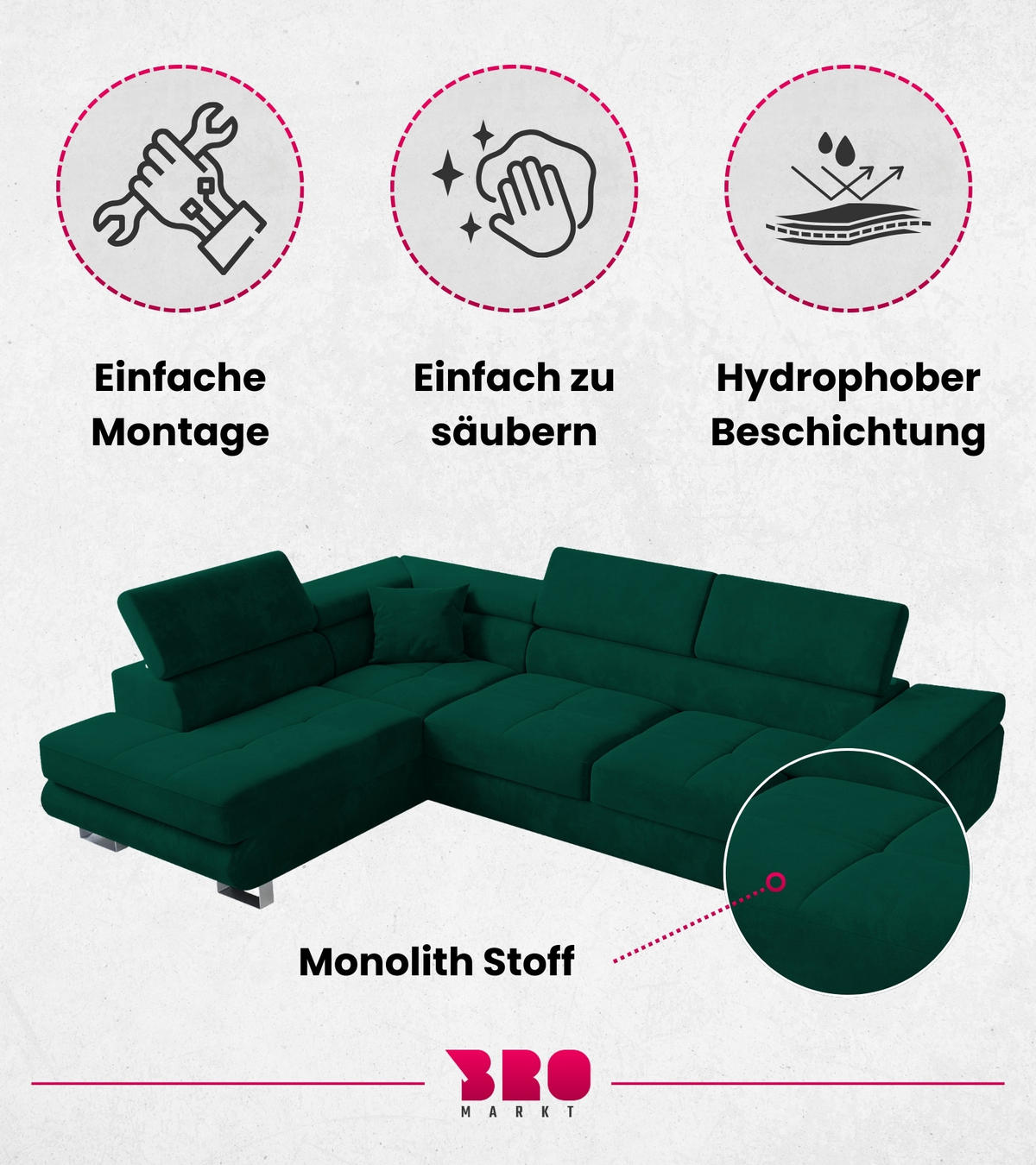 ECKSOFA Anton mit Schlaffunktion Grün Samt - Silberfarben/Grün, Textil/Metall (142/275cm) - Bromarkt